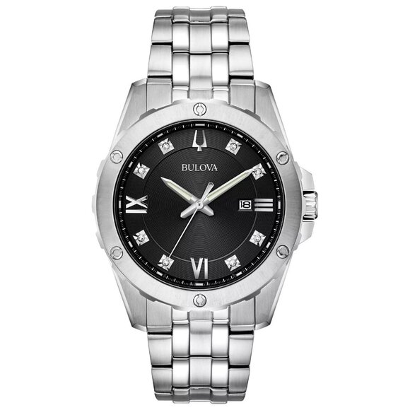 Bulova Men's Crystal BUL Quartz Silver Stainless Steel Date Watch - Picture 1 of 5